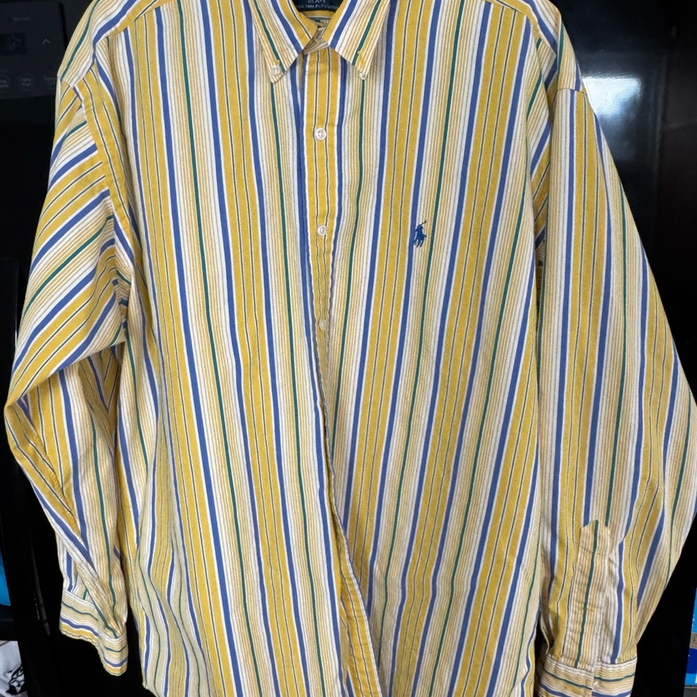 Ralph Lauren Men's Yellow and Blue Striped Shirt